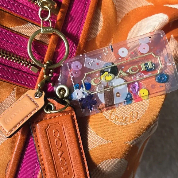 Coach Poppy Op Art Nwot Vibrant Orange Tote with Pink Highlights NWOT - Picture 4 of 17